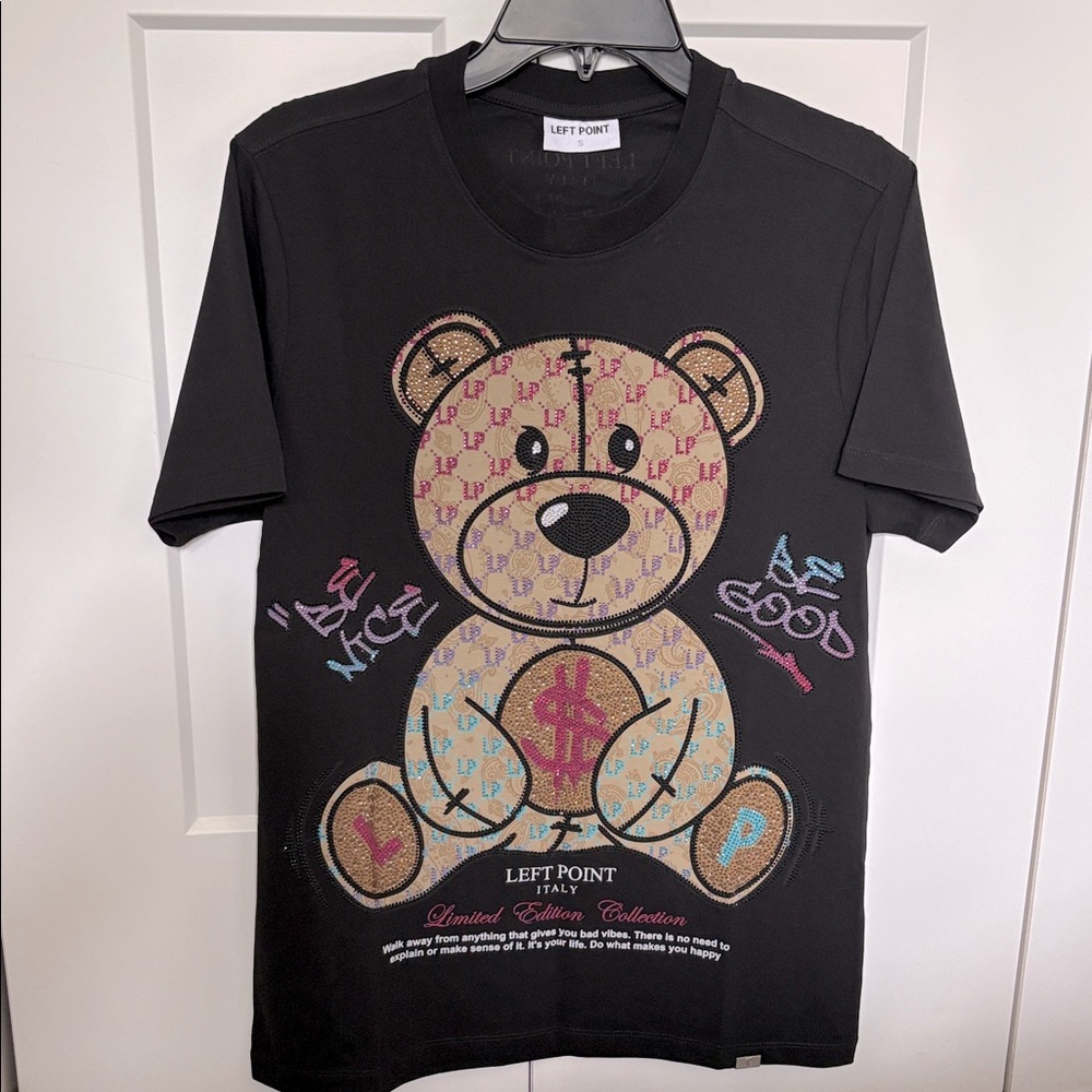 NWT [Left Point] Teddy Bear w Money Rhinestone Positive Affirmation Shirt Mens S - Picture 5 of 16
